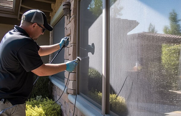 Screen Guy Cleaning A Window Screen