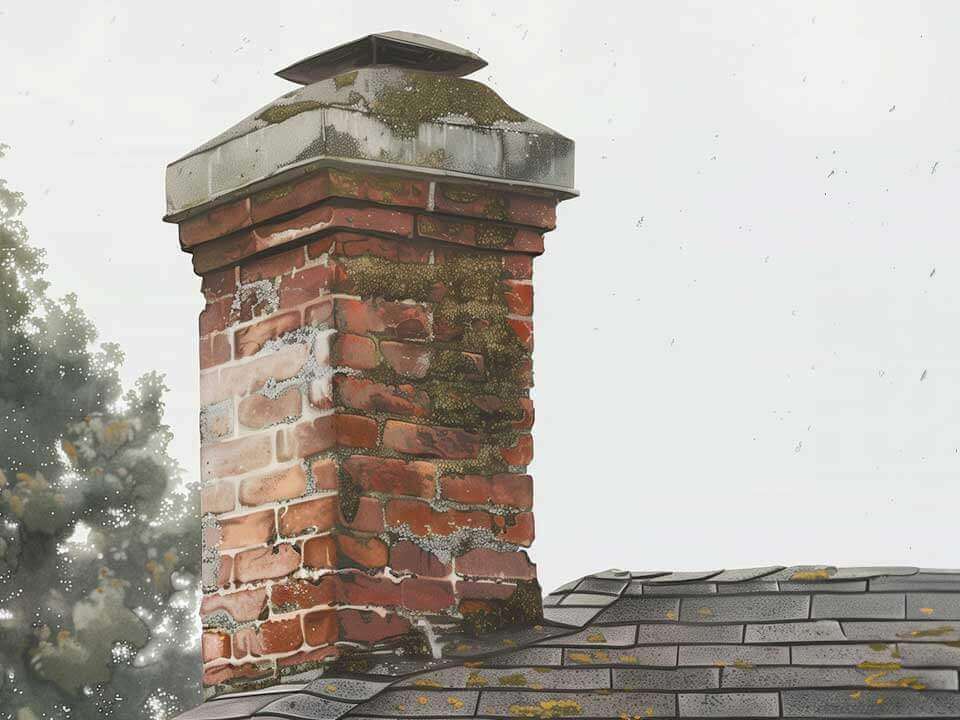 Chimney with moisture damage