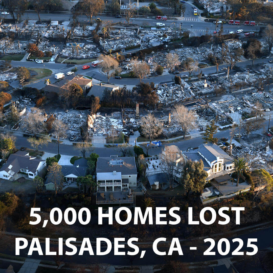 Neighborhood destroyed in the 2025 Palisades Fire, where more than 5,000 homes were lost